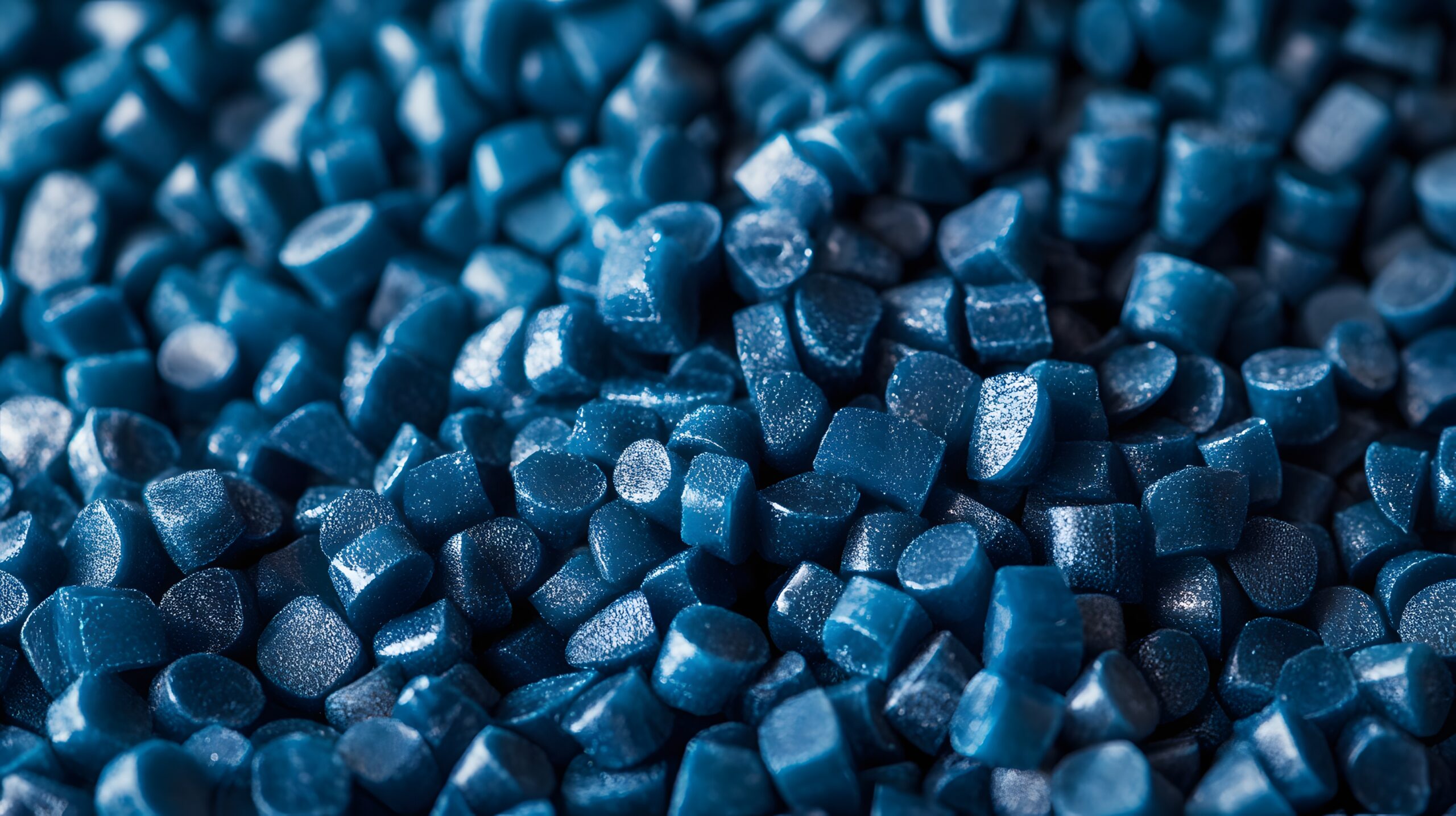 Deep blue Plastic pellets Background Close-up Plastic granules Polymer plastic beads resin polymer